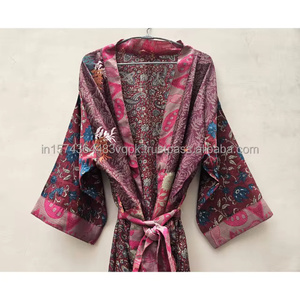 Bata Larga de Seda Hecha a Mano, Kimono de Lujo Vintage, Bata de Baño, Kimono de Sari Reciclado, Ropa de Dormir Étnica, Bata Larga Elástica - Product Image 3