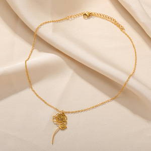 Collier simple <span class=keywords><strong>en</strong></span> acier inoxydable avec fleur de décembre pendentif fleur d'anniversaire collier souvenir bijoux - Product Image 4