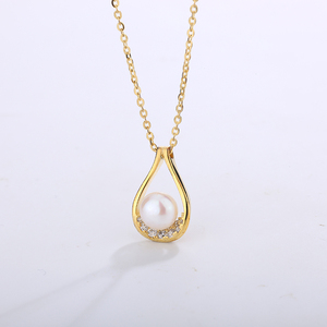 Collar de Perlas de Agua Dulce, Joyería de Cobre, Collar con Colgante de Perla en Forma de Lágrima Dorada para Mujer, Regalo Elegante para Novias - Product Image 3