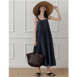 Abito bretelle a pieghe larghe in lino senza maniche <span class=keywords><strong>con</strong></span> gonna ecologica estiva - Product Image 5