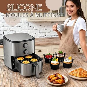 Moules à œufs réutilisables en silicone pour friteuse à air, avec poignées, antiadhésifs, pour œufs, muffins, desserts - Product Image 5