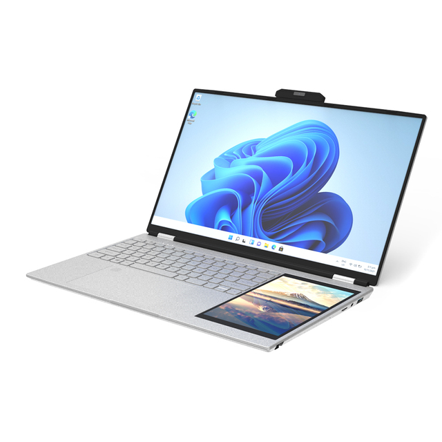 2025 Brand New 15.6 Inch + 7 Inch Touch Dual Screen Double Monitor Ram 16GB 256GB Intel Celeron Processor N100 Business Laptops