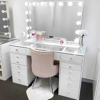 Table de maquillage Offre Spéciale en usine avec grand miroir et lumières LED Bureau de coiffeuse réglable en luminosité pour salon de beauté