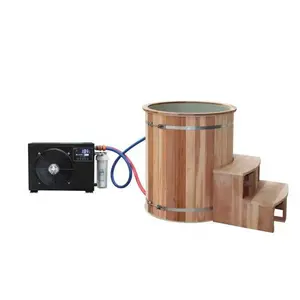 Nature&#39;s Cooling Elixir New Arrivals Canadian Red Cedar Cold Plunge Tub With Chiller And Filter With Stainless Steel