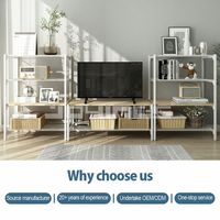 Étagères et supports modulaires en métal pour téléviseur avec étagères métalliques réglables et panneaux en bois pour le rangement dans le salon