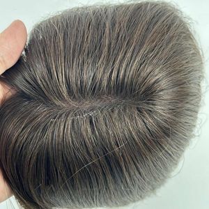 Topper de cheveux en silicone brun foncé <span class=keywords><strong>pour</strong></span> femmes, avec clip, base en <span class=keywords><strong>filet</strong></span>, <span class=keywords><strong>postiche</strong></span> <span class=keywords><strong>pour</strong></span> cheveux clairsemés, toupet naturel en cheveux humains - Product Image 4