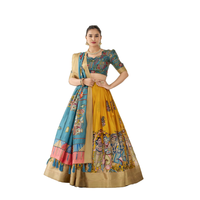 Lehenga Choli indien ethnique bleu de style vintage pour femmes, coupe ample, tenue traditionnelle pour les festivals et les fêtes, avec un tissu musulman à séchage rapide