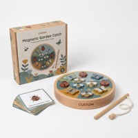 Jeu de pêche en bois Montessori personnalisé OEM pour le jardin, attrape-insectes, développement de la motricité fine, éducatif, avec cartes flash sur la nature