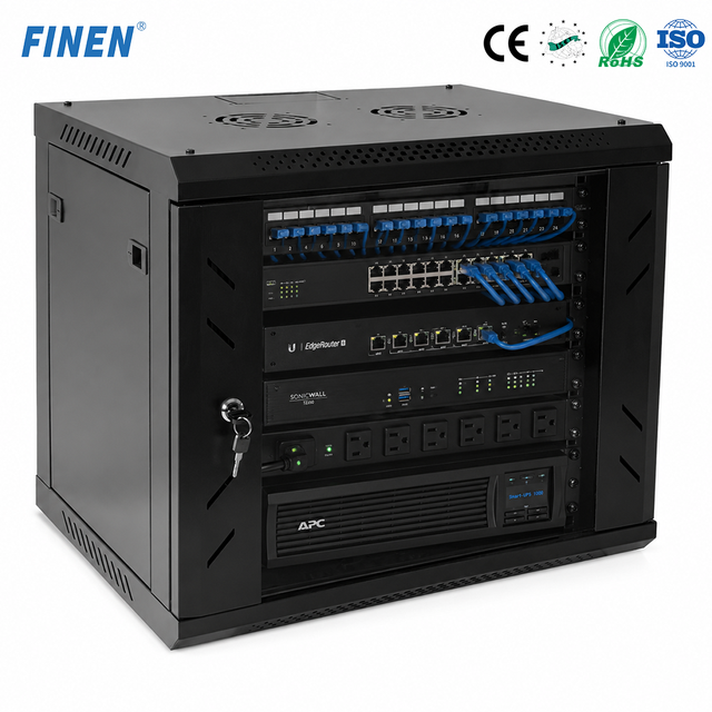 WS Wholesale Wall-Mountable 19'' U Server Rack Front Tempered Glass Hinged Side Doors Powder-Coated SPCC EIA-310 Standard Stock
