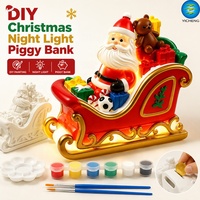 3-in-1 Weihnachtsmann-Schlitten DIY Malset Spardose Nachtlicht Kreatives Kinder-Bastelset Weihnachtsdekoration Geschenk Feiertags-Kunstspielzeug