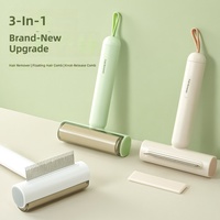 Brosse de toilettage 3-en-1 pour animaux de compagnie : démêlante, anti-poils et anti-noue, avec rouleau anti-poils rechargeable