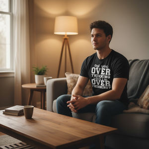 T-shirt « Are You Overthinking What I'm Overthinking » noir unisexe pour adulte, manches courtes, col rond, imprimé en sérigraphie - Product Image 3