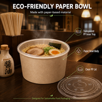Bol à ramen en papier kraft écologique avec plateau intérieur, récipient jetable pour nouilles, soupe, udon, soba à emporter
