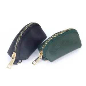 Custom Green Black Pu Leather Makeup Pouch Zipper Lychee Pattern Lipstick Bag For Women Girls