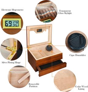 Bằng gỗ sơn mài xì gà <span class=keywords><strong>Humidor</strong></span> kỹ thuật số ẩm kế Divider ngăn kéo handmade cho 25-30 xì gà - Product Image 2
