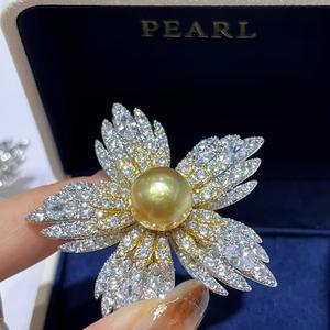 Broches de Moda de Alta Gama para Mujer, Venta Caliente Transfronteriza, Flor de Pecho con Perlas, Girasoles y Cristales, Estilo Exagerado y Personalizado - Product Image 1