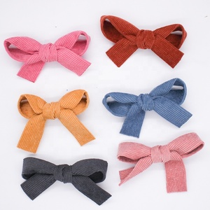 CANYUAN Stock product kids hair accessories clip plain striped corduroy fabric hair bow clip hair bows