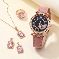 Ensemble de montres pour femmes tendance avec cadran romain de 33 mm, bracelet en PU, bijoux carrés en strass pour cadeau