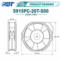Ventilateur axial de refroidissement à haut débit d'air 220 V CA, 172 mm, à roulement à billes, pour armoire de commande, dissipation thermique, modèle 5915PC-20T-S00, d'origine japonaise