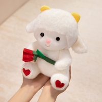 Peluche Mouton Blanc Doux et Moelleux, Agneau Assis, Animal de la Ferme, Poupée Rembourrée avec Rose Rouge pour la Saint-Valentin, Décoration de Canapé, Cadeau d'Amour