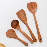 Ensemble d'ustensiles de cuisine 4 pièces en bois d'ébène naturel : spatule, cuillère de service, louche, pelle à riz – Outils de cuisson antiadhésifs et sûrs