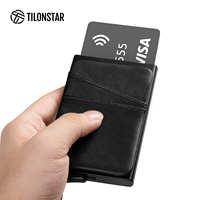 TILONSTAR TG106 Hadiah Bergaya Desain Kulit Premium Dompet Pop Up Tempat Kartu Kulit Aluminium