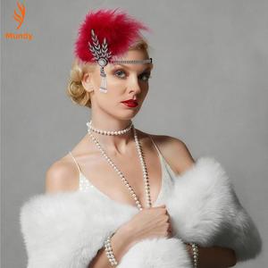 Serre-tête en plumes Art Déco, accessoire de <span class=keywords><strong>photographie</strong></span>, coiffe de mariée, accessoire de cheveux en plumes style Charleston pour femmes et filles - Product Image 2