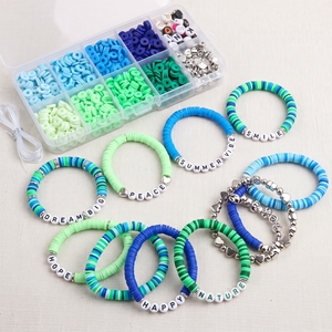 ชุดทำสร้อยข้อมือด้วยดินโพลิเมอร์ 10 ช่อง สีฟ้า สีเขียว พร้อมลูกปัดเฮชิและตัวอักษร สำหรับเด็ก - Product Image 3