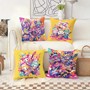 Les oreillers colorés en forme de bande de personnages de dessins animés décorent le salon confortable avec des chaussettes de Noël festives et des bois de rennes. - Product Image 2