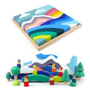 Wooden puzzle Montessori Waldorf toy Building blocks set Wood Rainbow stacker for kids