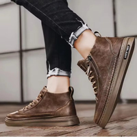 Chaussures pour hommes, baskets tendance à tige haute, en cuir PU, chaussures décontractées pour hommes, bottes à plateforme, bottes à fermeture éclair rétro, Zapatillas Hombre