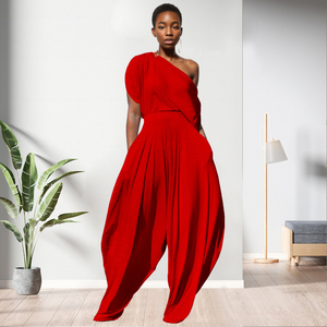 Conjunto de Pantalones y Top de Un Hombro de Color Sólido Personalizable para Mujer, 2 Piezas, a la Moda - Product Image 5