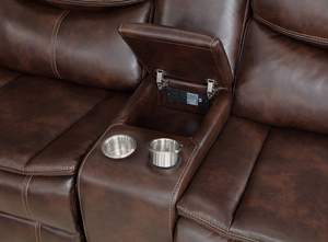 Canapé d'angle convertible carré en cuir marron foncé avec fonction de relaxation électrique pour appartement - Product Image 3
