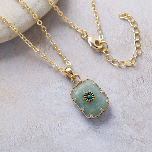 Collier Pendentif Géométrique en Pierre Naturelle Œil de Tigre, Plaqué Or, Alliage de Cuivre, Sertissage Clos, Bijou Cadeau - Product Image 3