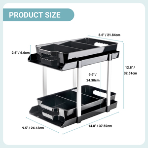 2-Tier <b>Standing</b> Type Under Sink Organizer Plastic Storage <b>Shelf</b> with Dividers Eco-Friendly Durable for Kitchen Bathroom Wardrobe - Product Image 4