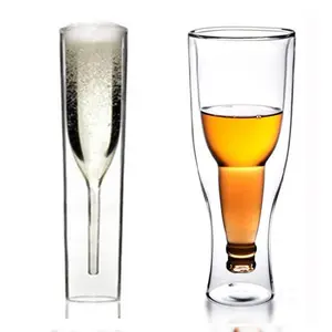 Commercio all'ingrosso Design creativo Bar Art invertito inversione tazza trasparente doppia parete Flip Beer Glass Champagne Cup