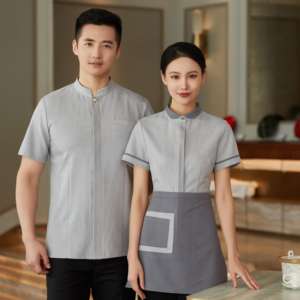 Haute qualité col rond restauration rapide Restaurant serveur uniformes Logo personnalisé boîte de nuit serveur et <span class=keywords><strong>serveuse</strong></span> <span class=keywords><strong>tenue</strong></span> - Product Image 6