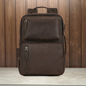 Dujiang Crazy Horse Leather <b>Backpack</b> Men's Business Travel Bag Retro Genuine Leather Casual Solid Color Multi Functional <b>20L</b> - Product Image 2