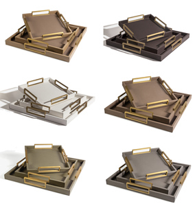 T-50Luxury moderno bandeja quadrada conjunto hotel casamento café Europeu decoração home punho metal couro serviço bandeja - Product Image 4