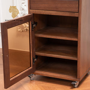 <span class=keywords><strong>Armoire</strong></span> de rangement étroite et haute en bois massif vintage avec roulettes et porte <span class=keywords><strong>vitrée</strong></span>, finition noyer, meuble à chaussures mobile pour la maison ou le bureau - Product Image 4