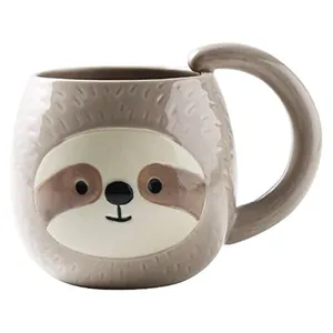 Custom 330ml cute cartoon animal teacup novelty 3D ceramic sloth birthday Christmas gift coffee mug