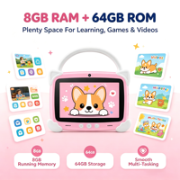 Tablette Android 13 de 7 pouces, processeur octa-core, 64 Go, double SIM, Wi-Fi, 3G, 2G, écran tactile capacitif, tablette éducative pour enfants