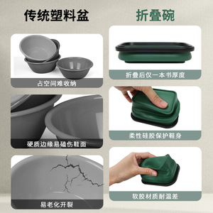 Yingte Folding Shoe Washing Bowl Green <b>Rectangle</b> Portable Collapsible Basin For Travel <b>Storage</b> - Product Image 4