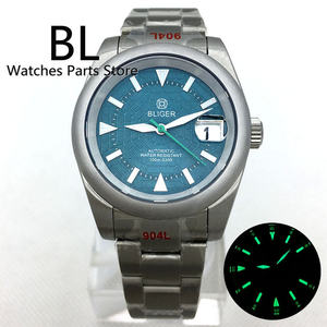 BLIGER Reloj Mecánico para Hombre 36mm/39mm NH35A Azul Araneose Webbed Dial Verde Luminiscente Correa de Acero - Product Image 4