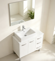Ensemble de meubles de salle de bain contemporains à poser au sol, résistants à l'eau, avec miroir écologique inclus, pour usage commercial