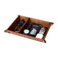 Cadeau de fête des pères pliable changement bonbons petit objet stockage Pu cuir noyer cuir tanné noir valet plateau cosmétique étui