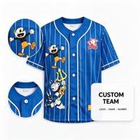 Pabrik OEM ODM Langsung, Jersey Baseball Pria Biru Putih Bergaris Kancing Depan, Custom