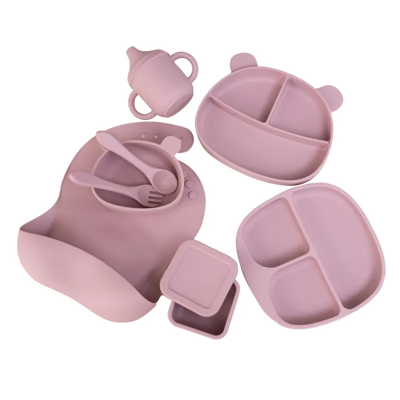 Bangxing 100% commestibile personalizzato bambini bambini piatti bavaglino ciuccio ciotola portatile microonde stoviglie in Silicone Set per l'alimentazione del bambino