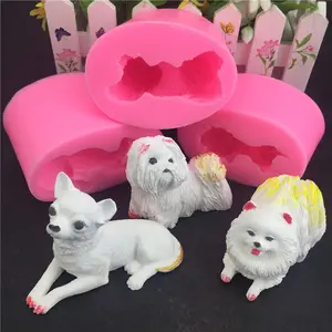 Shih 손자 치와와 Pomeranian 실리콘 3D 개 수제 비누 금형 무스 케이크 DIY 촛불 금형