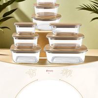 Boîte à lunch en verre borosilicate haute résistance avec couvercle en bambou, résistante aux hautes températures, rectangulaire, chauffable, anti-fuite, utilisable au micro-ondes, 1-3L